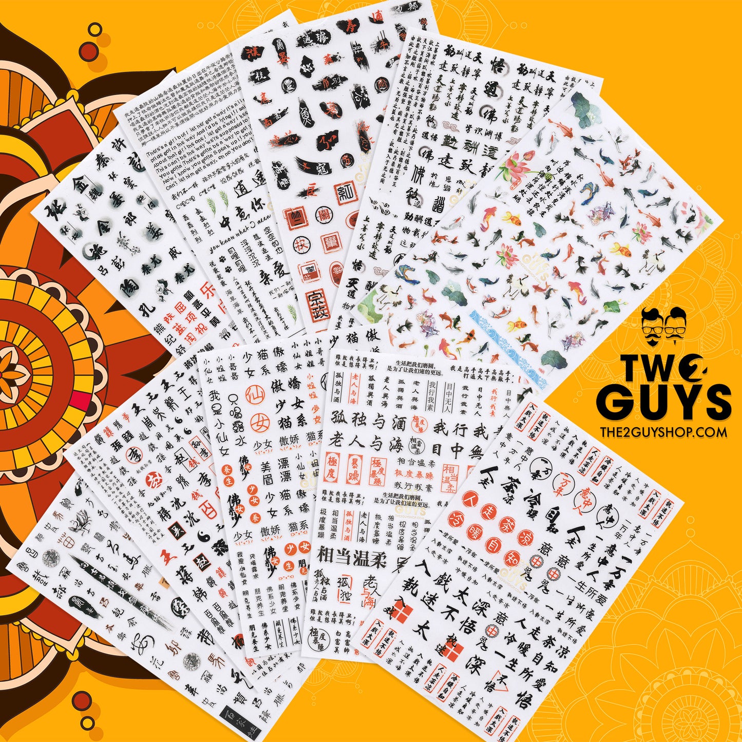 Oriental Character Nail Stickers Set (10 designs)