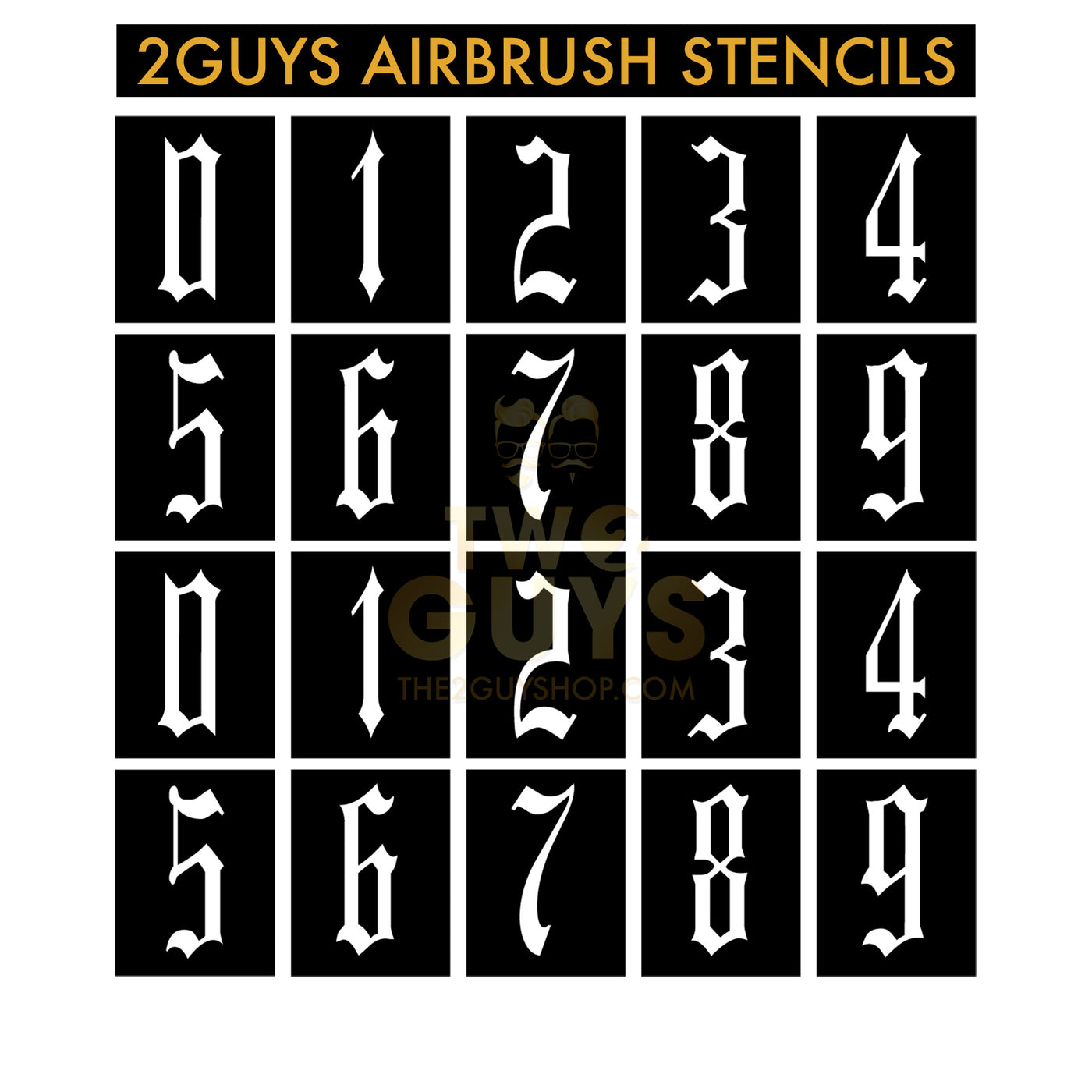 Old English Number Airbrush Stencils
