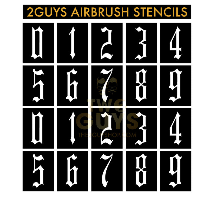 Old English Number Airbrush Stencils