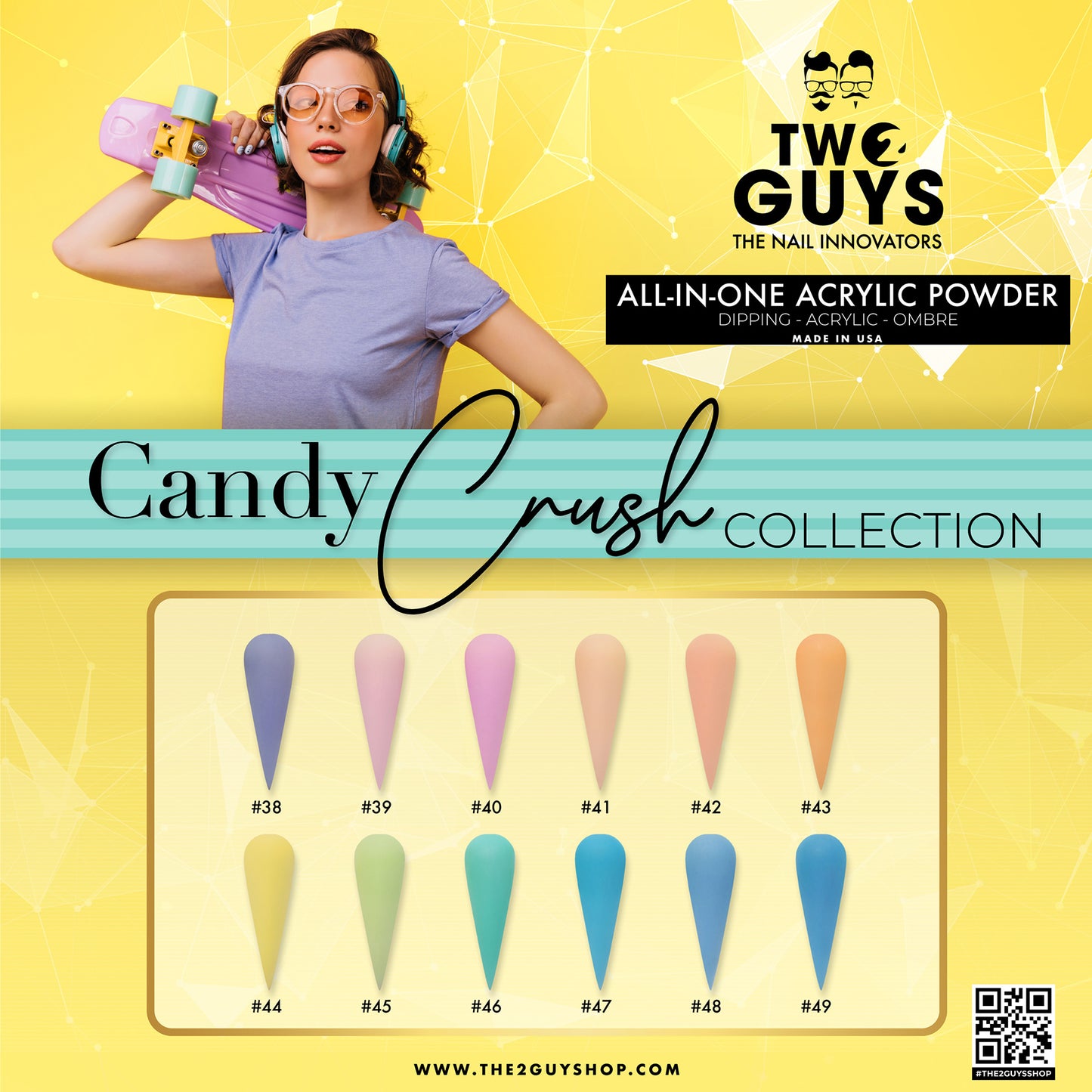 Candy Crush Collection 12 Pastel Colors #38-#49 - 2Guys Acrylic Powder