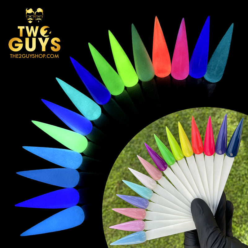 Colección para fiestas - 15 colores que brillan en la oscuridad (frasco de 2 oz) - Polvo acrílico 2Guys