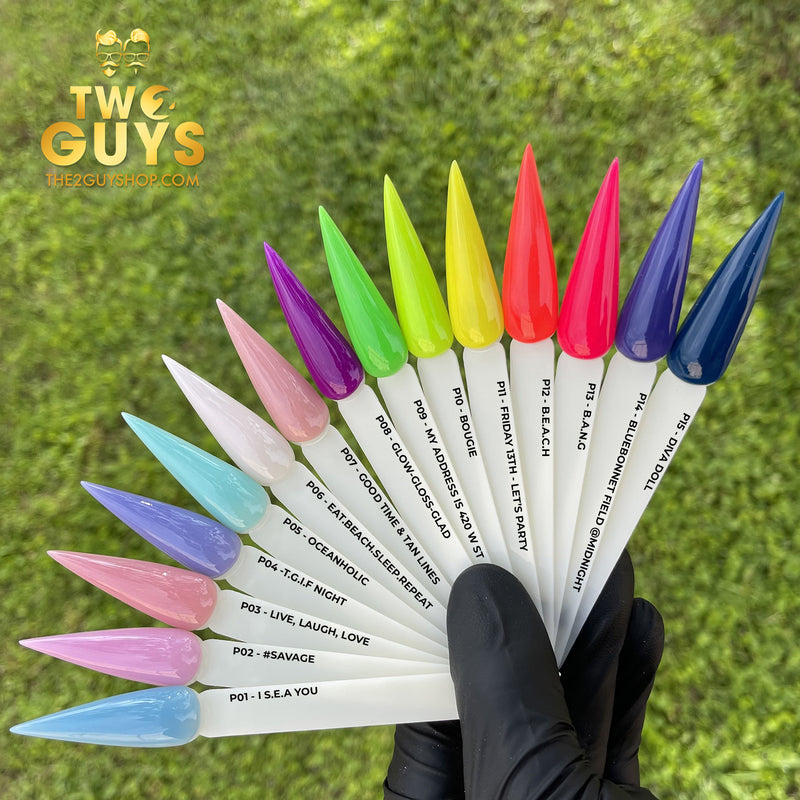 Colección para fiestas - 15 colores que brillan en la oscuridad (frasco de 2 oz) - Polvo acrílico 2Guys